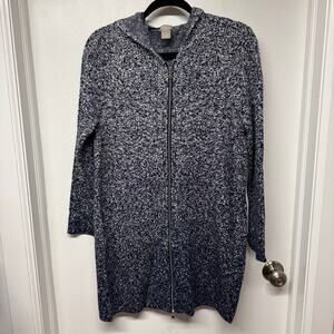 Chicos Zenergy Cashmere Speckled Hooded Cardigan Sweater Zip Up Size 1 Medium